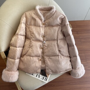 新中式羽绒服女2025冬季新款国风提花水貂毛独特绝美厚外套过冬潮