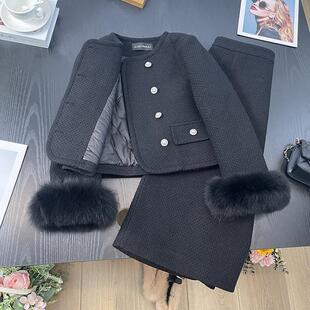 小香风羽绒服套装女冬季新款高级感加厚狐狸毛短外套半身裙两件套