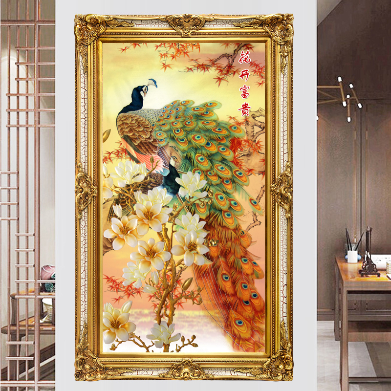 5d钻石画2025新款满钻玄关花开富贵贴钻十字绣客厅动物钻石绣孔雀