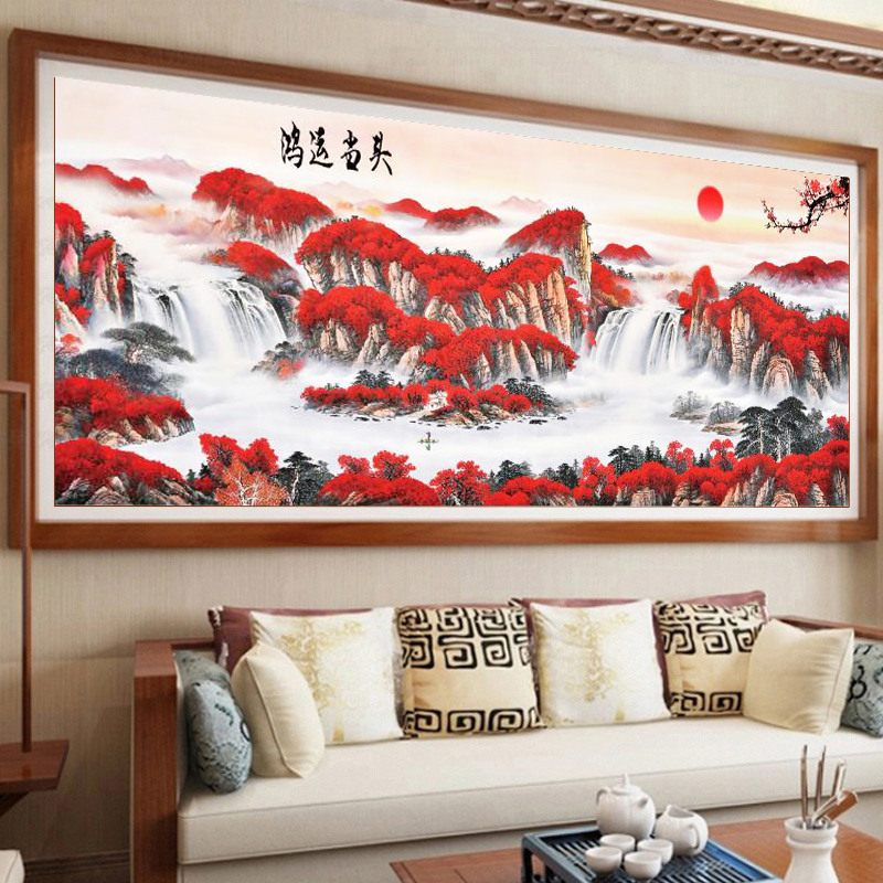 2024新款钻石画满钻鸿运当头客厅5d手工贴钻十字绣山水风景贴钻画