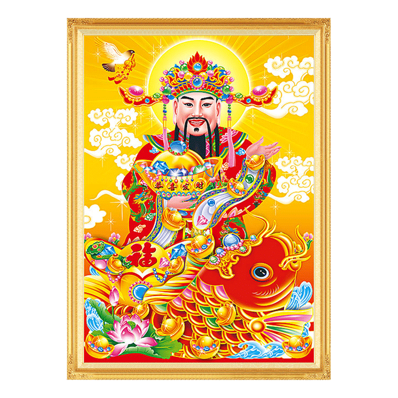 宣绒布钻石画2026新款满钻玄关贴钻画财神爷钻石绣客厅恭喜发财