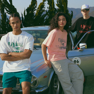 街头潮牌宽松圆领半袖 丛林老虎渐变LOGO重磅纯棉短袖 t恤男女夏季