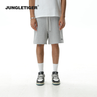 男 运动休闲宽松灰色直筒五分裤 丛林老虎美式 潮牌380g重磅针织短裤