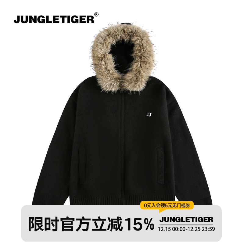 丛林老虎美式情侣加厚刺绣针织衫