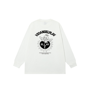 上衣 t恤男嘻哈高街纯棉宽松白色打底衫 丛林老虎美式 天使印花长袖