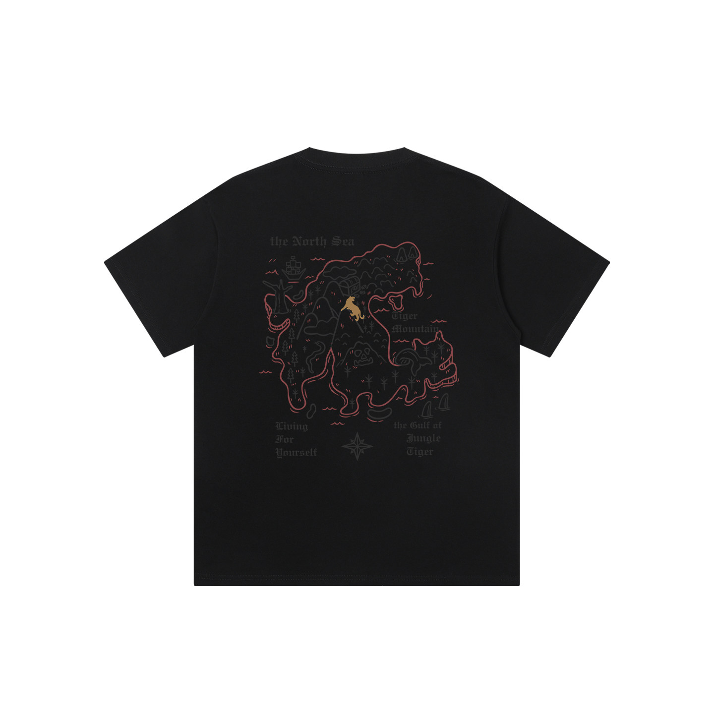 丛林老虎涂鸦地图纯棉T恤男2026夏季街头bf风设计感小众圆领短袖