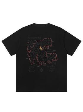 丛林老虎涂鸦地图纯棉T恤男2026夏季街头bf风设计感小众圆领短袖
