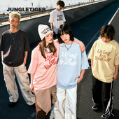 丛林老虎美式 女t恤潮牌夏日宽松上衣男夏 字母重磅纯棉浅蓝色短袖