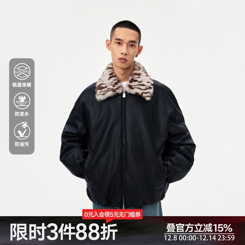 丛林老虎可拆卸毛领白鸭绒羽绒服