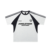 潮牌运动撞色纯棉圆领半袖 丛林老虎三条杠字母拼接短袖 t恤男美式