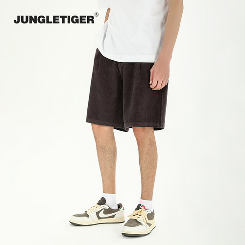 丛林老虎精梳棉纯色五分短裤男