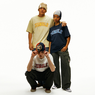 【会员6折内购】丛林老虎街头嘻哈字母印花纯短袖男纯棉重磅t恤