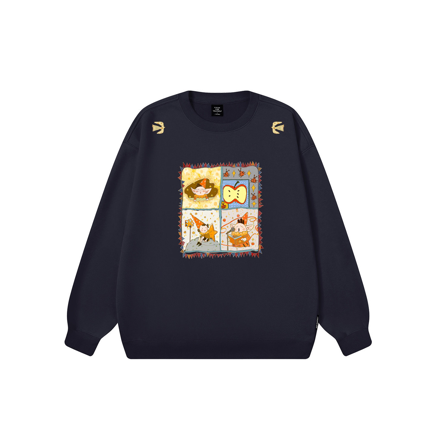 丛林老虎&插画师联名圣诞精灵圆领卫衣男女民族风复古重磅套头衫