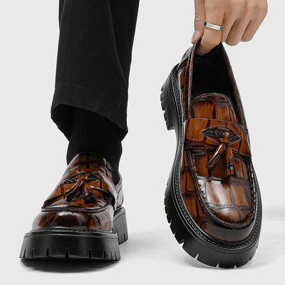 乐福鞋男款真皮流苏英伦风一脚蹬豆豆鞋潮流内增高发型师休闲皮鞋