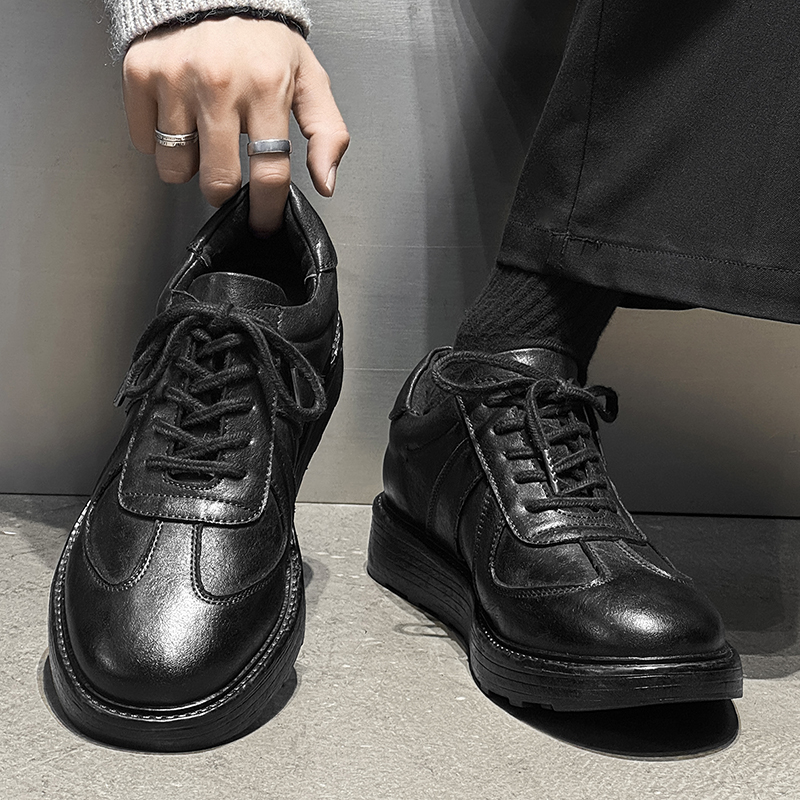 德训鞋男真皮黑色通勤阿甘鞋