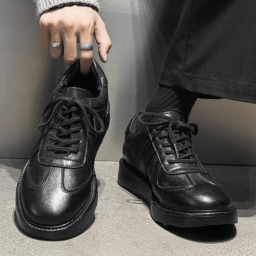 德训鞋男真皮黑色通勤阿甘鞋