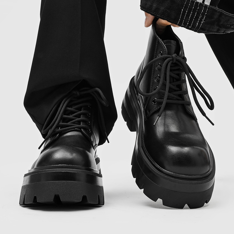 厚底7CM马丁靴男女增高机车靴
