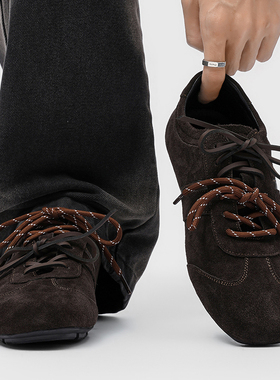 德训鞋男款棕色平底极简训练鞋运动足球鞋户外休闲复古通勤阿甘鞋