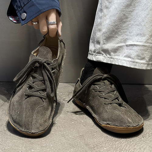 赤足鞋男女真皮平底舒适户外徒步鞋懒人休闲鞋翻毛皮情侣德训鞋