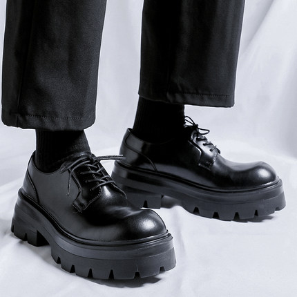 cleanfit增高7cm真皮德比鞋男黑色厚底翘头皮鞋通勤情侣大头鞋女