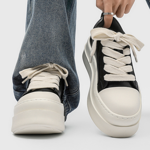 增高7CM厚底板鞋男款真皮美式复古大头德比鞋黑白百搭运动休闲鞋