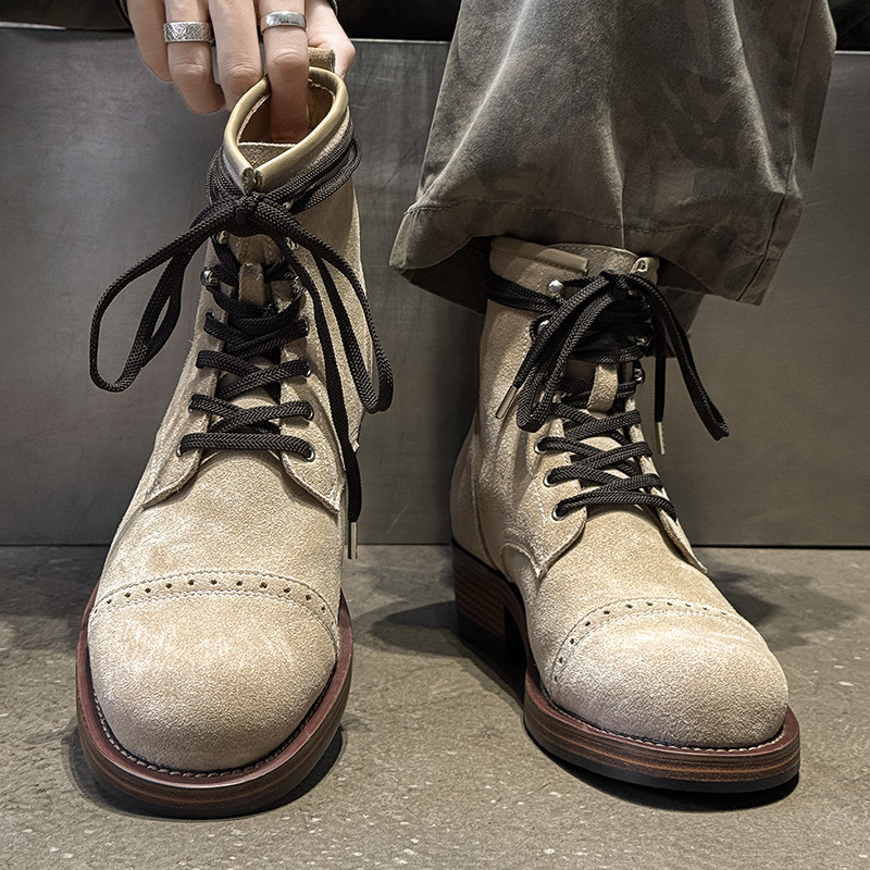 伞兵靴男真皮户外厚底英伦登山靴