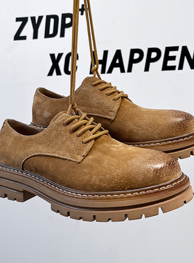 低帮马丁鞋男真皮英伦复古大黄靴厚底增高工装鞋软底大头休闲皮鞋