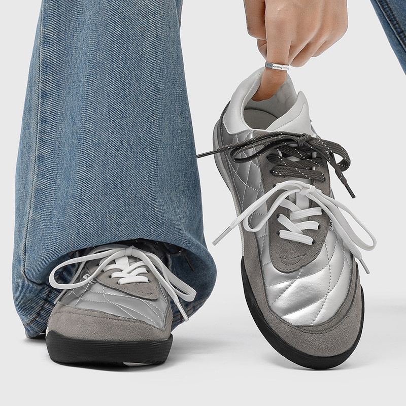 德训鞋男2026新款真皮厚底增高拳击训练鞋银色潮牌青年通勤阿甘鞋,流行男鞋,德训鞋,淘宝优惠券,粉丝福利购,淘宝优惠卷