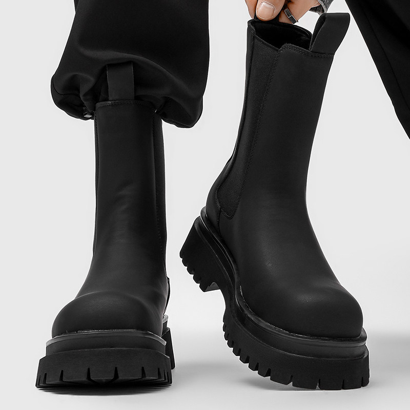 长筒切尔西靴男大头磨砂机车靴