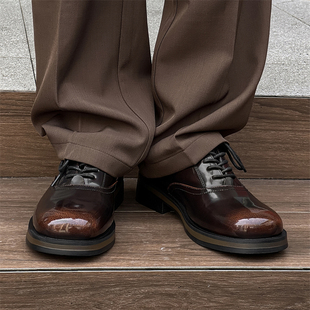 方头德比鞋男款真皮英伦风棕色休闲高级感小众通勤复古内增高皮鞋
