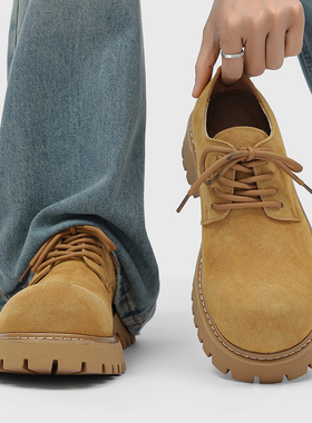 低帮马丁靴男款美式复古工装德比鞋厚底增高休闲大黄靴百搭大头鞋