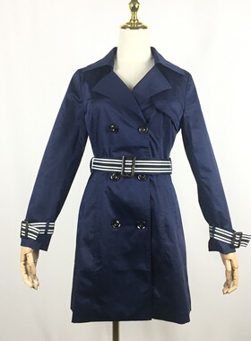 秋冬女翻领长袖双排扣中长款风衣修身显瘦百搭外套休闲63108