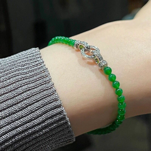 新中式 气质女 翡翠a货帝王绿小米珠手链冰种满绿4mm圆珠手串叠戴款
