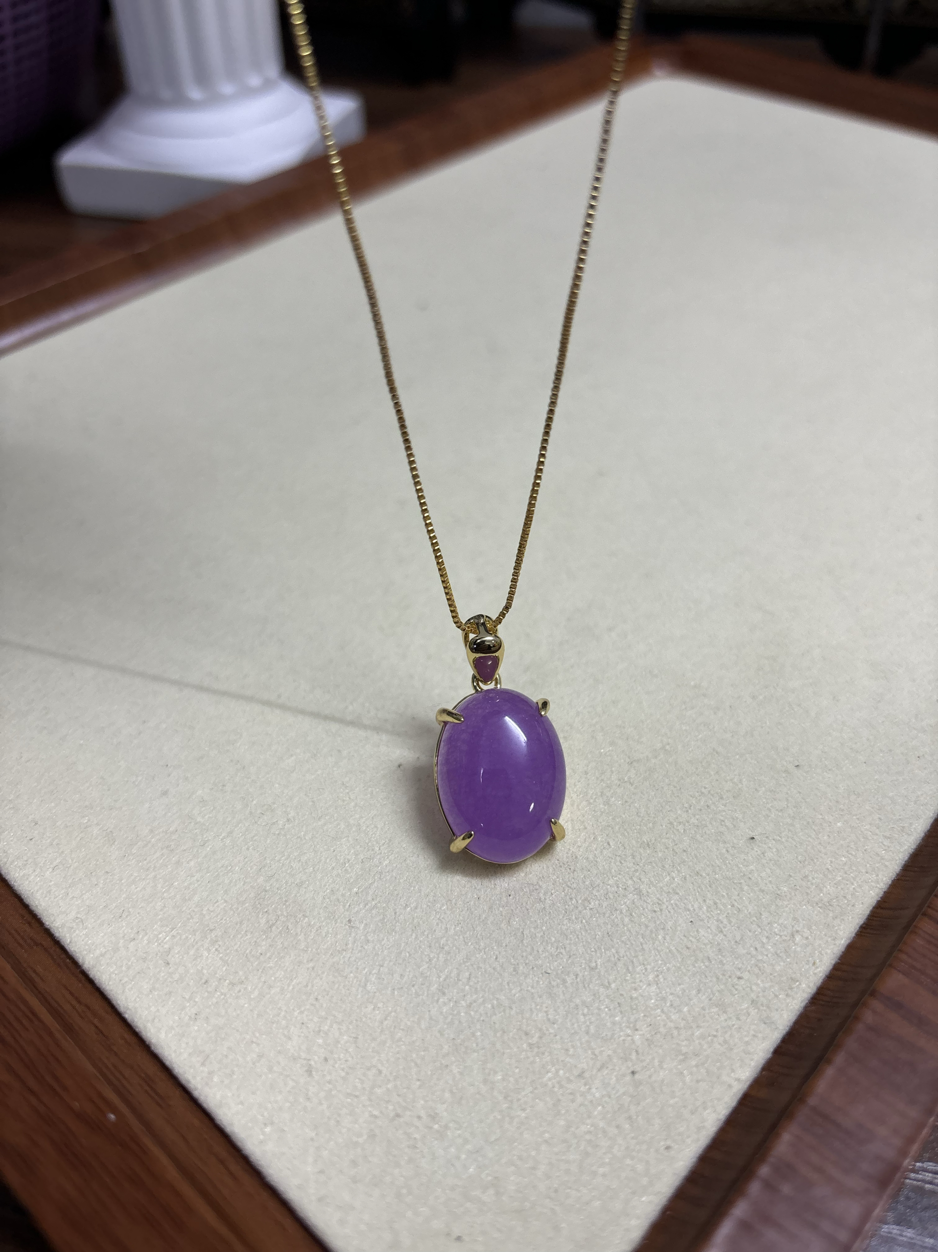 天然正品翡翠A货冰种紫罗兰翡翠项链18k金镶嵌国风设计项链精致