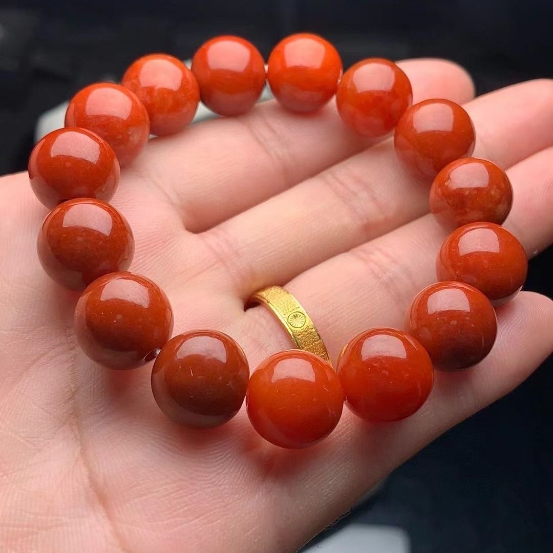 天然翡翠A货老坑水润红翡精美珠宝手链红翡圆珠手串男女玉珠链