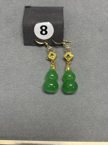 幂幂同款天然缅甸翡翠葫芦耳环925银镶钻防过敏轻奢国风气质耳坠