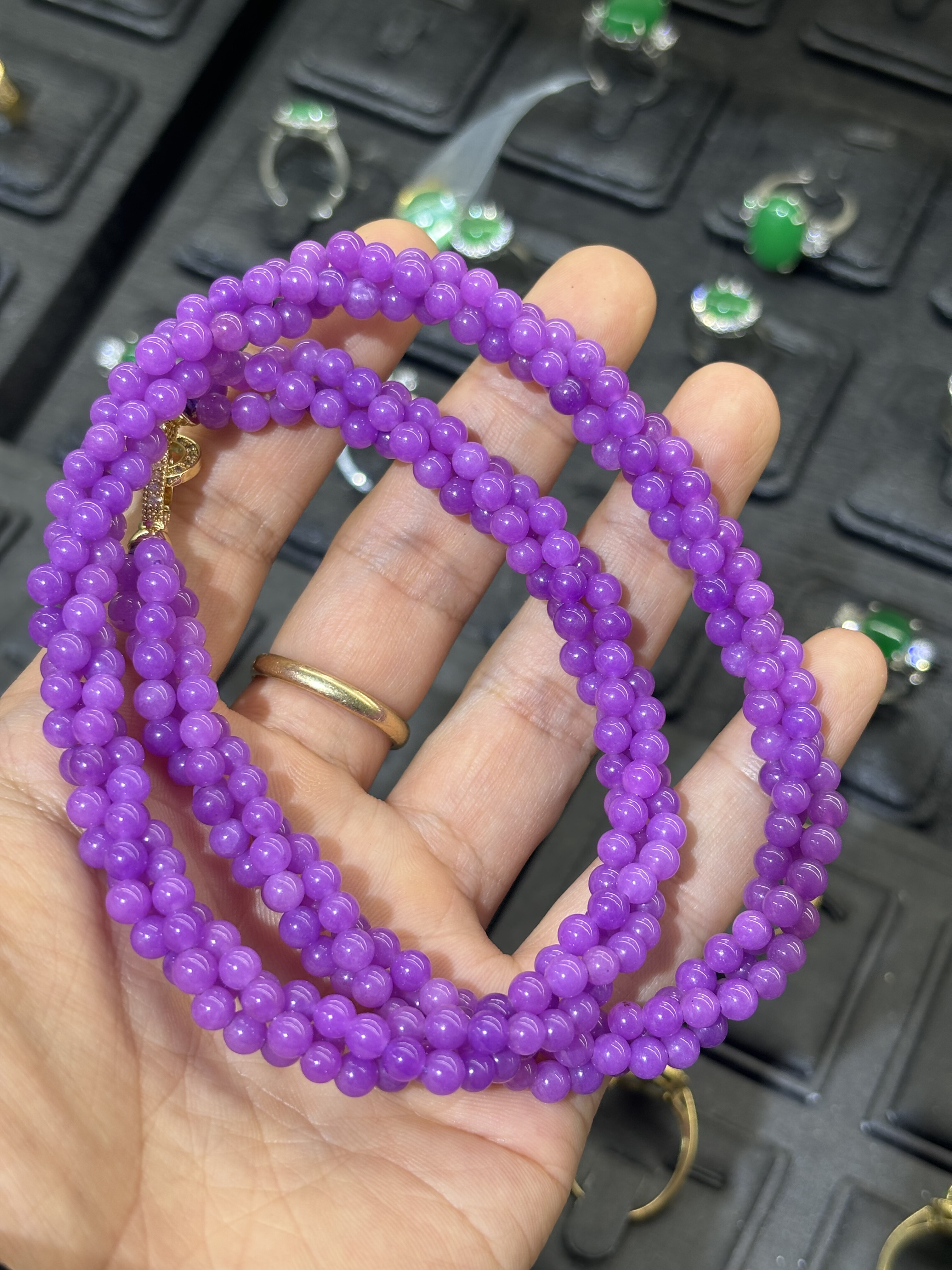 天然缅甸翡翠麻花辫绕颈项链帝王紫紫罗兰色锁骨妈妈链玉石珠宝