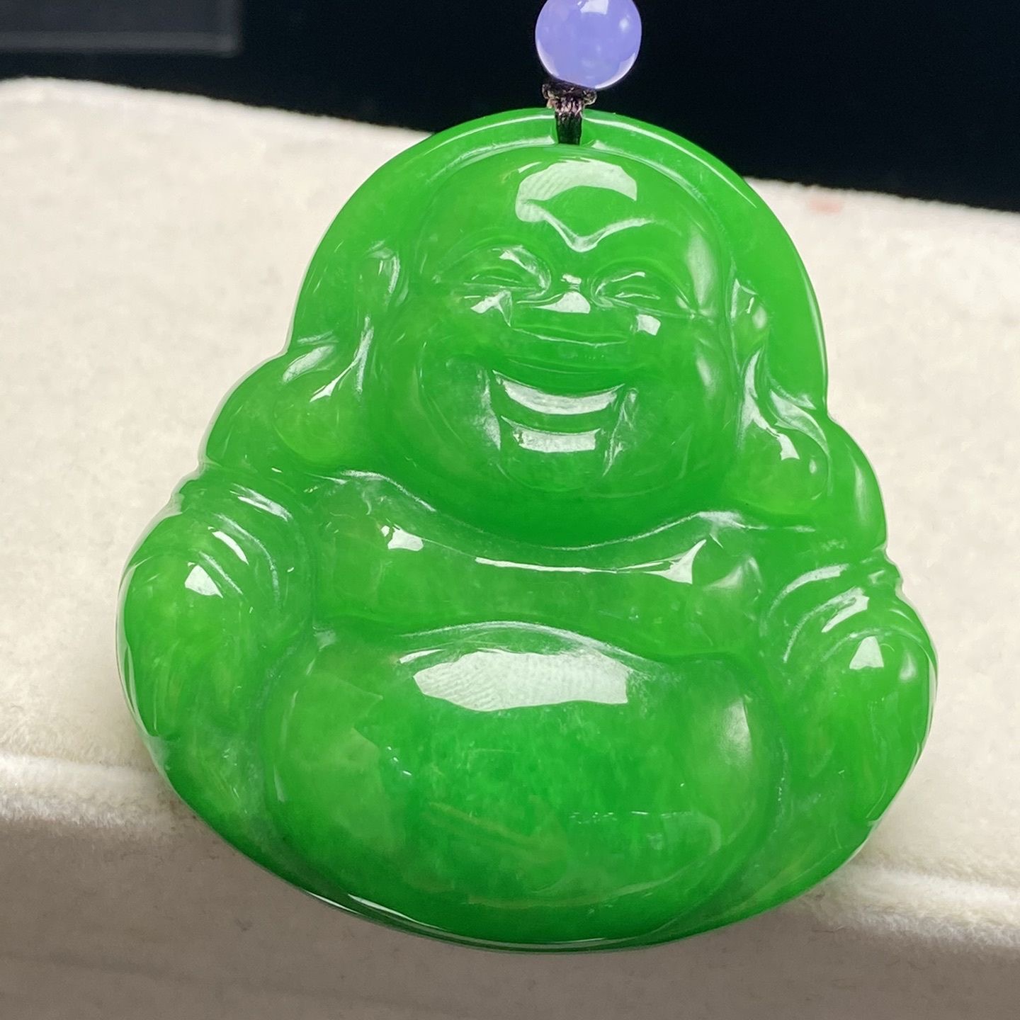 缅甸天然翡翠老坑冰糯种满阳绿弥勒佛男女款玉石挂坠辣绿佛公吊坠