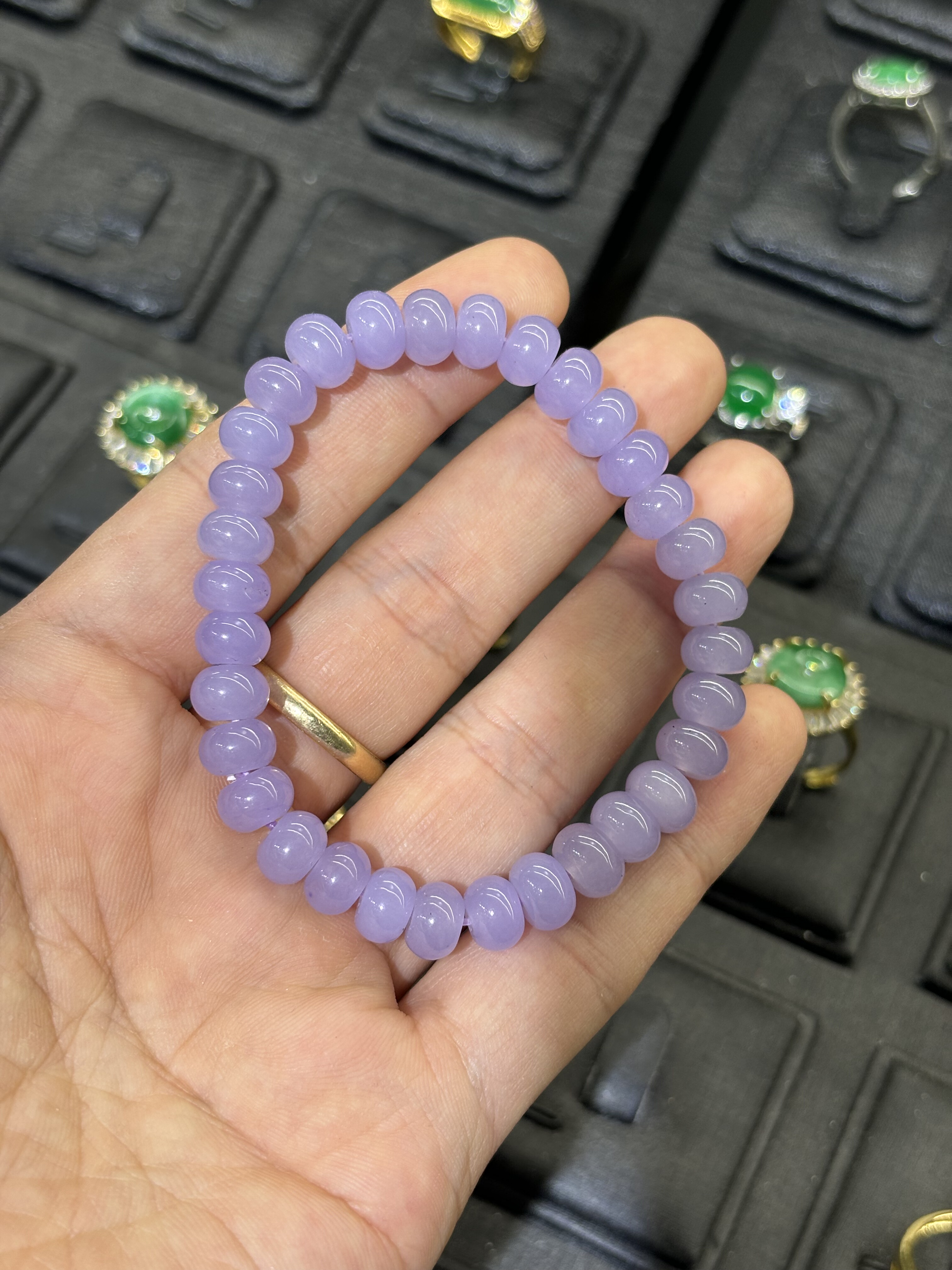 天然缅甸a货冰种紫罗兰翡翠单圈紫翡手链女款玉石珠链手串算盘珠