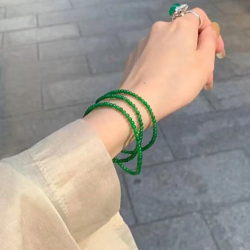 高冰种阳绿翡翠珠串项链缅甸天然a货正品满绿小米珠手串手链女款