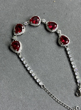 天然红宝石手链女款时尚新款钻石手链超闪火彩好925银镶轻奢时尚