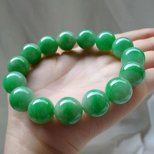 天然缅甸翡翠手串冰糯种满绿玉珠子转运珠男女款 手串玉石珠链玉石