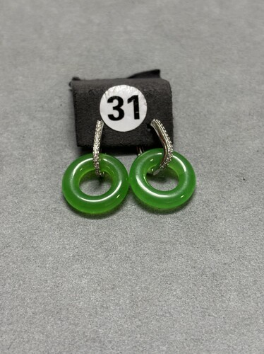 天然缅甸翡翠A货冰种满绿阳绿甜甜圈耳扣耳环耳饰女耳坠耳环耳饰