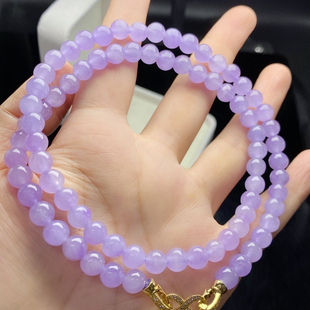 天然缅甸翡翠A货冰种紫罗兰圆珠项链珠链6mm玉石手链手串两用女款