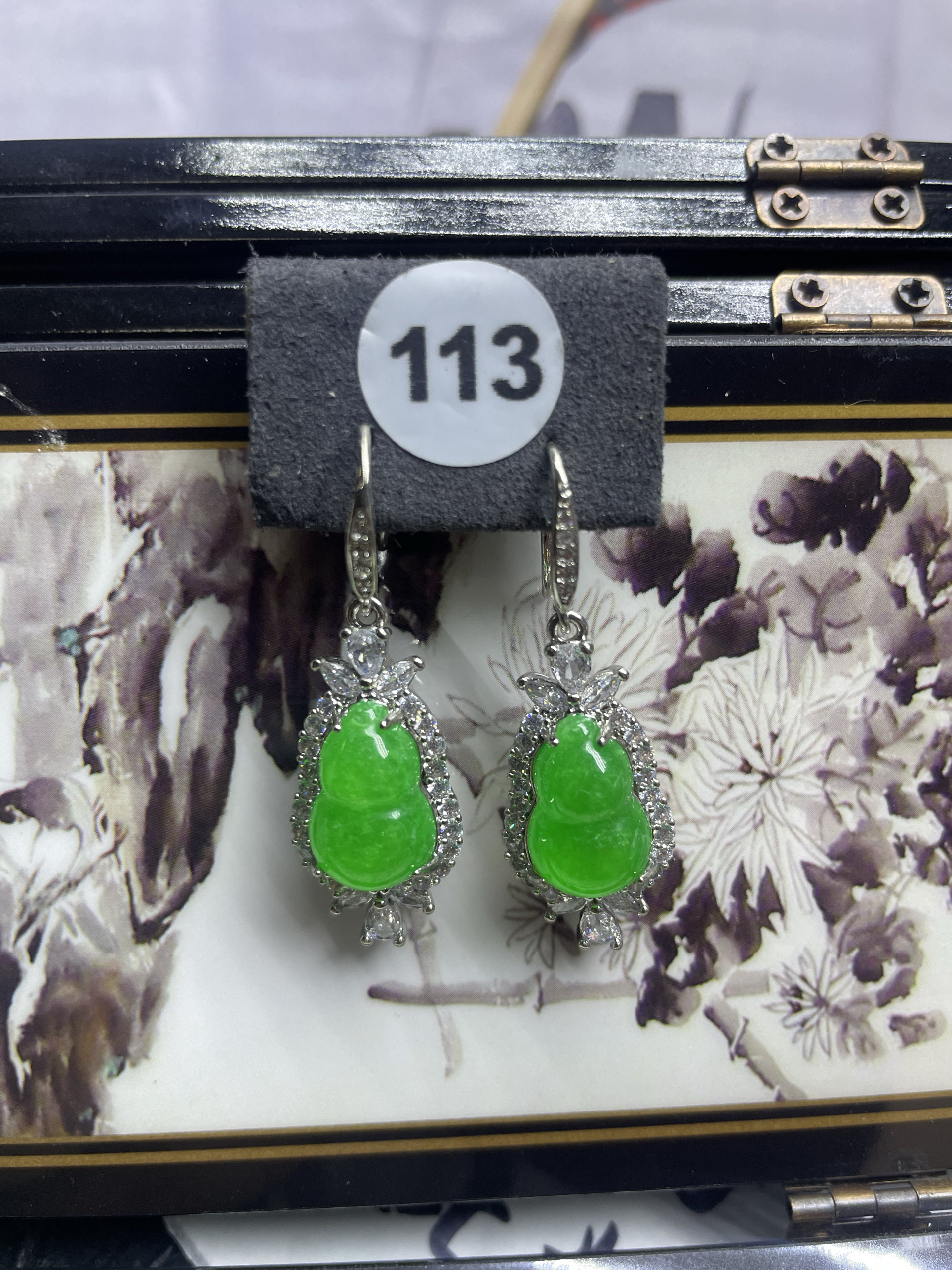 天然冰种阳绿翡翠耳环帝王绿葫芦蛋面耳坠18K金镶嵌玉耳饰民族风