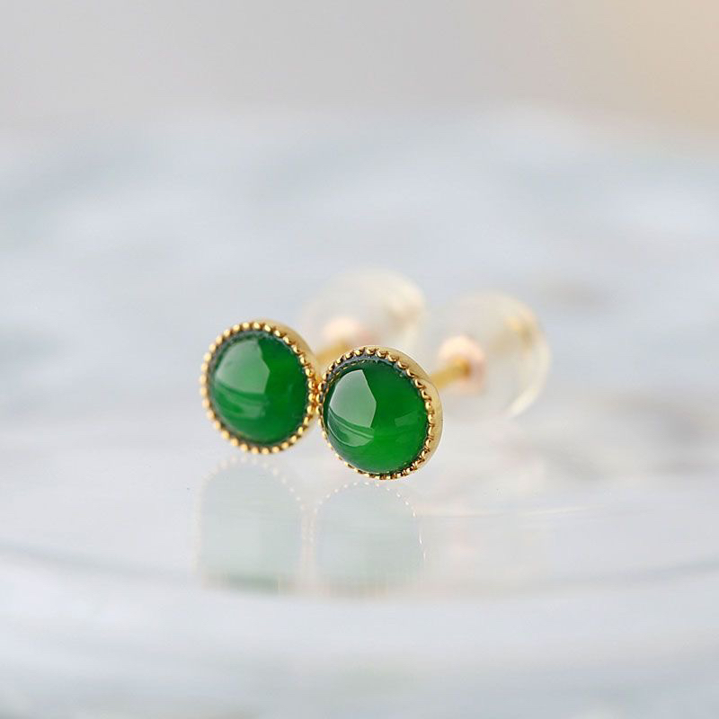 天然缅甸翡翠a货耳钉18k金高冰种帝王绿色翡翠耳钉女款小众精致款