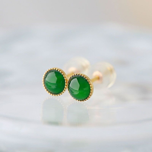 天然缅甸翡翠a货耳钉18k金高冰种帝王绿色翡翠耳钉女款小众精致款