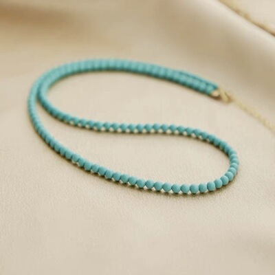 天然原矿绿松石小米珠项链高级4m锁骨链松石小众设计绿松石锁骨链