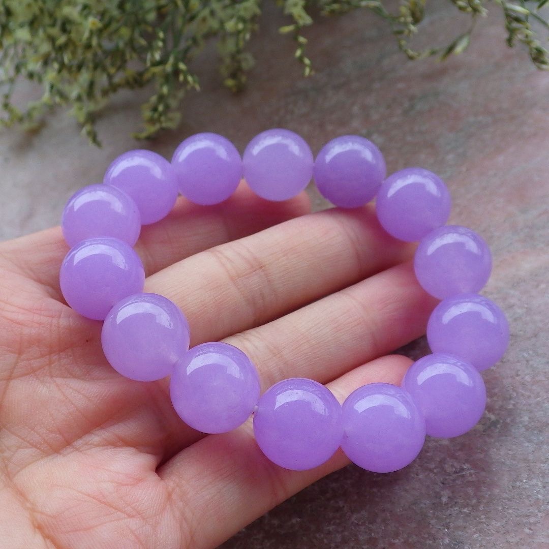 天然缅甸翡翠A货紫翡冰种圆珠子手链玉石紫色玉手串精品珠宝首饰