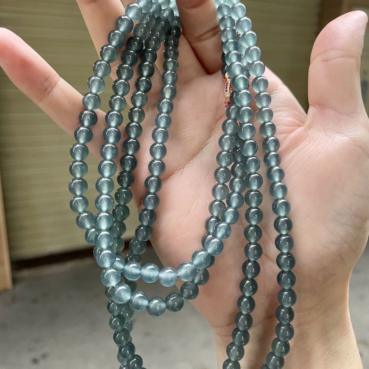 《收藏级》天然A货玉石翡翠高冰天空蓝水项链108颗毛衣链圆珠手链